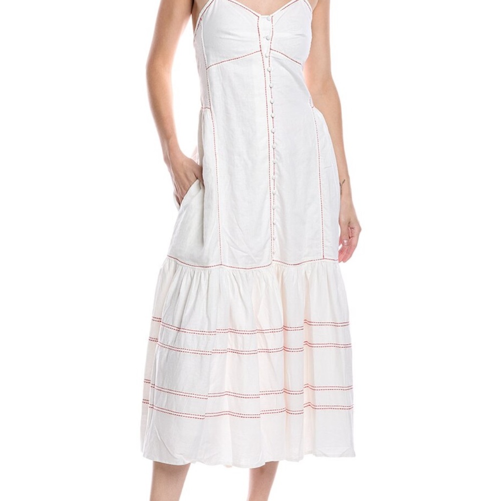 Fate White and Red Stitched Midi Dress